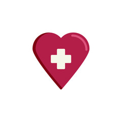 Obraz premium Health heart flat icon, vector sign, colorful pictogram isolated on white. Heart with cross symbol, logo illustration. Flat style design