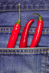 hot chili peppers in a jeans pocket