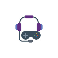 Gaming controller and headphones flat icon, vector sign, colorful pictogram isolated on white. Headset and joystick symbol, logo illustration. Flat style design
