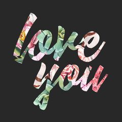 Watercolor floral love you word