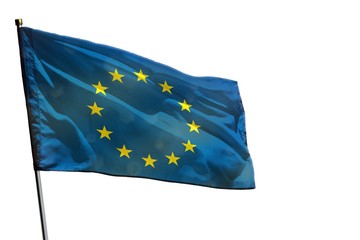 Fluttering European Union flag on clear white background isolated.