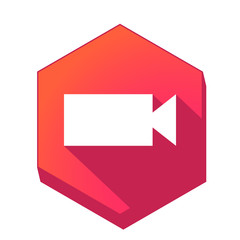 ikona z długim cieniem na tle sześcioboku