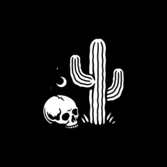 Foto op Canvas SKULL AND CACTUS BLACK BACKGROUND © always draw