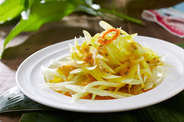 Delicious Chinese food, passion jam and celery salad

