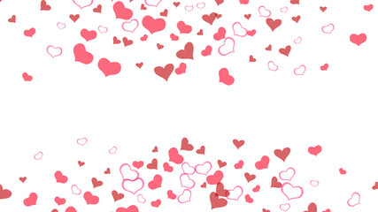 Design element for wallpaper, textiles, packaging, printing, holiday invitation for Valentine's Day. Red on White background Vector. Light background. Red hearts of confetti crumbled.