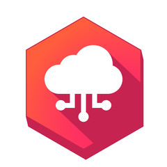 ikona z długim cieniem na tle sześcioboku