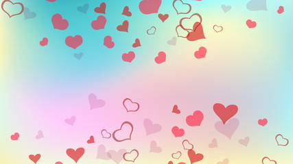 Light background. Red hearts of confetti crumbled. Red on Gradient background Vector. A sample of wallpaper design, textiles, packaging, printing, holiday invitation for Valentine's Day.