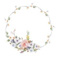 watercolor painting of leaves and flower, on white background