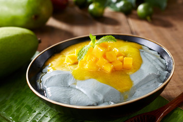 A delicious dessert, mango and black bean curd
