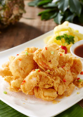 Delicious Chinese food, fragrant fried pineapple slices