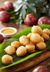 Delicious Chinese food, fragrant croquettes with juice sauce