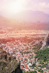 Vertical view of Kalambaka city from Meteora mountains, Greece