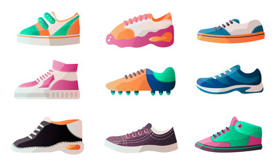 Different types of modern sneakers for everyday wear.