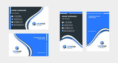 Double-sided creative business card template. Portrait and landscape orientation. Horizontal and vertical layout. Vector illustration