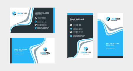 Double-sided creative business card template. Portrait and landscape orientation. Horizontal and vertical layout. Vector illustration