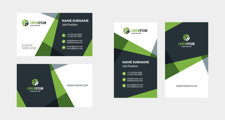 Double-sided creative business card template. Portrait and landscape orientation. Horizontal and vertical layout. Vector illustration