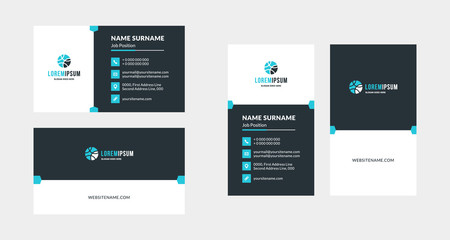 Naklejka na ściany i meble Double-sided creative business card template. Portrait and landscape orientation. Horizontal and vertical layout. Vector illustration