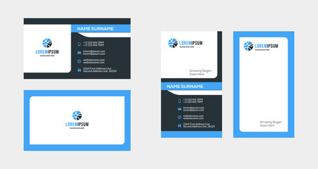 Double-sided creative business card template. Portrait and landscape orientation. Horizontal and vertical layout. Vector illustration