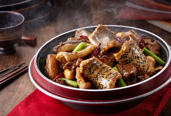 Delicious Chinese cuisine, braised snake meat

