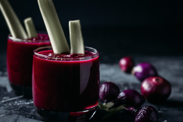 beetroot cream soup smoothie with celery and red onion