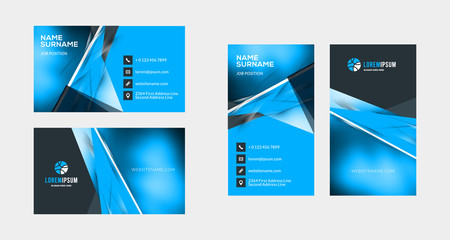 Double-sided creative business card template. Portrait and landscape orientation. Horizontal and vertical layout. Vector illustration