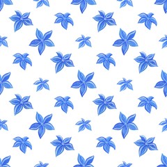 Floral pattern in a picturesque style. Beautiful seamless pattern with blue flowers and herbs. Can be used as Wallpaper background template, printing on fabric, etc.