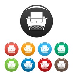 Soviet typewriter icons set 9 color vector isolated on white for any design