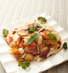 Delicious Chinese food, fried bacon with crispy bamboo shoots