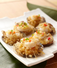 Delicious Chinese cuisine, steamed scallop meat with garlic vermicelli