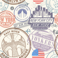 Seamless pattern with visa rubber stamps on passport