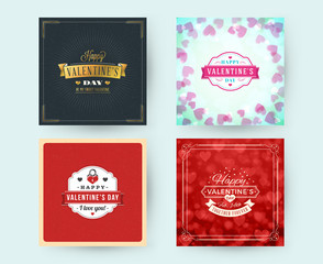 Set of Happy Valentines Day typography greeting cards. Vector design template with seamless background and romantic signs