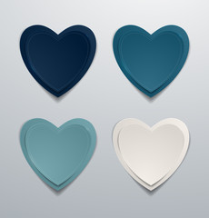 Blue paper hearts set. Collection of hearts