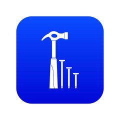 Hammer and nails icon digital blue for any design isolated on white vector illustration