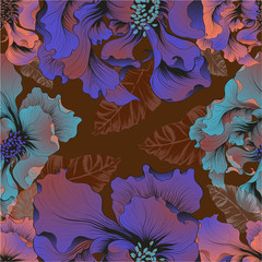 Vector. Fantasy flowers - decorative composition. Flowers with long petals. Wallpaper. Seamless patterns Use printed materials, signs, posters, postcards, packaging, print