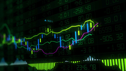 Obraz premium 3D rendering of stock indexes in virtual space. Economic growth, recession