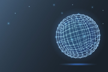 sphere of atoms. 3D vector illustration on blue background. geometry. flight. molecule.