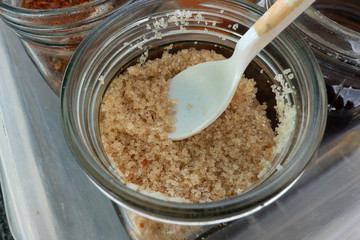 Various flavour bottle with close up view.
