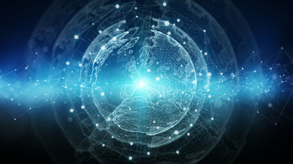 Global network blue background 3D rendering