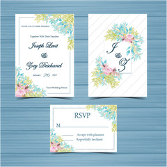 Pink and Blue Floral Wedding Invitation Sets