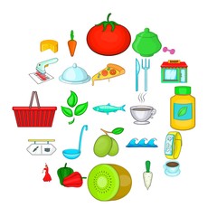 Food for training icons set. Cartoon set of 25 food for training vector icons for web isolated on white background