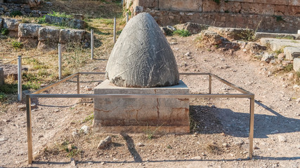 The Sacred Omphalos Stone in Delphi, Greece