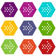 Dots right arrow icons 9 set coloful isolated on white for web