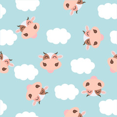 Vector image pattern cow with many clouds