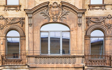 Fragment of the facade of an old house in St. Petersburg