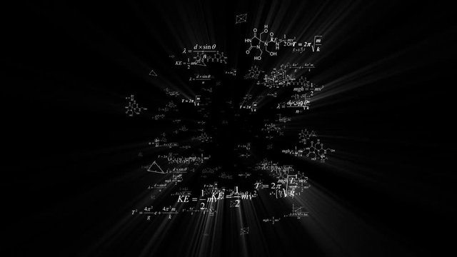 Light of knowledge.Math equations. Flight through numbers, formulas and math equations.