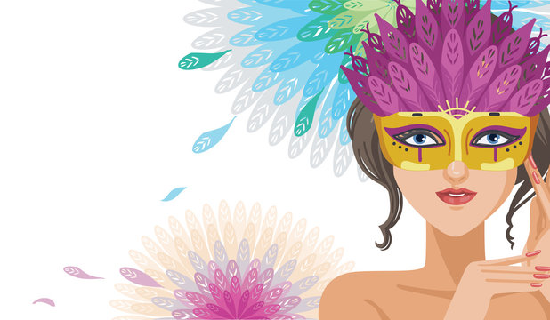 Fancy mask Women masquerade mask for celebration. Venetian style painted carnival face masks collection for party Fantasy or Fancy, decoration or masquerade realistic. Various colors and differences