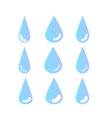 water drops set of turquoise vector icons isolated on white