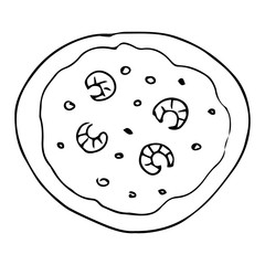 pizza. hand-drawn black and white vector illustration