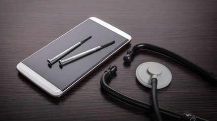 mobile phone and stethoscope