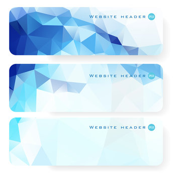 Vector blue ice design template set of banner, header for website with triangle geometric background